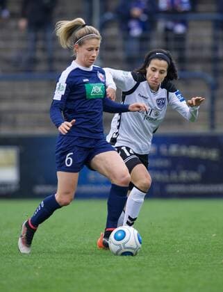 Fussball Frauen 1.Bundesliga 05.11.2016 Potsdam Karl Liebknecht Stadion 1 FFC Turbine Potsdam geg FF USV Jena 1 : 0 vlnr Elise KELLOND KNIGHT 6 Turbine geg Dolores Isabel JACOME DA SILVA 14 USV