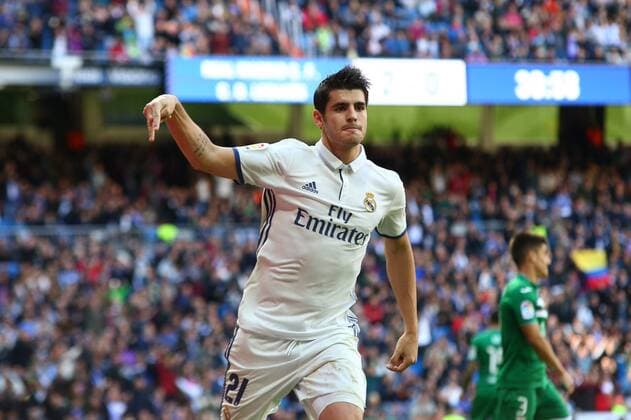 Madrid, Spain. 6 November 2016: Alvaro Morata, forward from Real Madrid C.F., celebrating after scoring during the LaLiga Santander round 11 against C.D. Leganes at the Santiago Bernabeu. (Photo: Ivan Abanades Medina). Cordon Press  xIvanxAbanadesxMedinax xRealxMadridxC.F.x-xC.D.xLeganesx(LaLigaxSantanderxRound:11)x