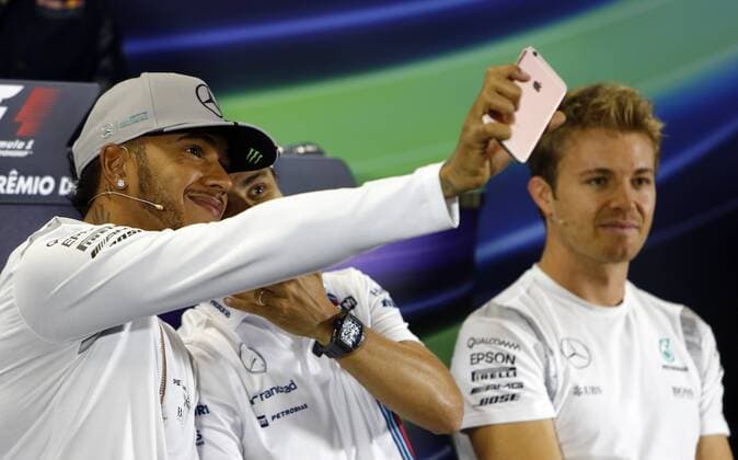 Brazil Grand Prix Formula 1 2016 SÃO PAULO, SP - 10.11.2016: BRAZIL GRAND PRIX FORMULA 1 2016 - The drivers Nico Rosberg and Lewis Hamilton of Mercedes AMG Petronas F1 Team and Brazilian Felipe Massa told a news conference the Brazil Grand Prix Formula 1 in 2016 held at the Interlagos Circuit on the morning of Thursday. (Photo: Rodolfo Buhrer La Imagem Fotoarena) x1228154x  RodolfoxBuhrer