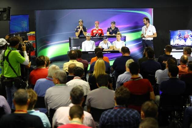 Brazilian Grand Prix, Sao Paulo 10 - 13 November 2016 10.11.2016 - press conference PK Pressekonferenz Daniel Ricciardo (AUS) Red Bull Racing RB12, Sebastian Vettel (GER) Scuderia Ferrari SF16-H, Max Verstappen (NED) Red Bull Racing RB12, Lewis Hamilton (GBR) Mercedes AMG F1 W07 Hybrid, Felipe Massa (BRA) Williams FW38 and Nico Rosberg (GER) Mercedes AMG F1 W07 Hybrid 