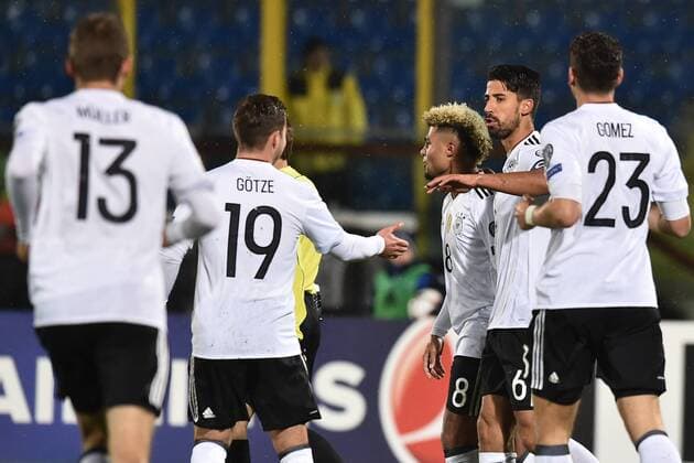 Fußball, WM Quali, San Marino - Deutschland Torjubel Sami Khedira Germania. Goal celebration. San Marino - DFB Deutschland, Fußball Nationalteam Länderspiel WM Quali AndreaxStaccioli