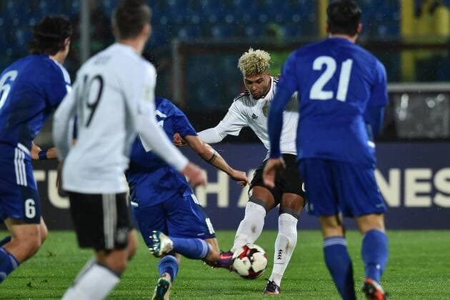 Fußball, WM Quali, San Marino - Deutschland il gol di Serge Gnabry Germania. Goal celebration. San Marino - DFB Deutschland, Fußball Nationalteam Länderspiel WM Quali AndreaxStaccioli