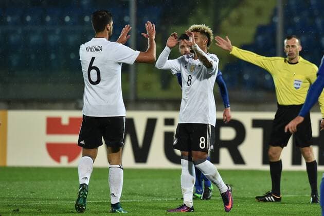 Fußball, WM Quali, San Marino - Deutschland Torjubel Serge Gnabry Germania. Goal celebration. San Marino - DFB Deutschland, Fußball Nationalteam Länderspiel WM Quali AndreaxStaccioli