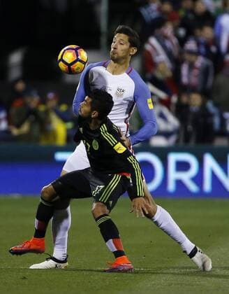 November 11, 2016 - Columbus, OH, USA - United States defender Omar Gonzalez (3) fights for a ball with Mexico forward Jesus Manuel Corona (17) during the first half at Crew Stadium in Columbus on Friday, Nov. 11, 2016. Mexico won, 2-1. Mexico at United States - ZUMAm67_ 20161111_zaf_m67_050