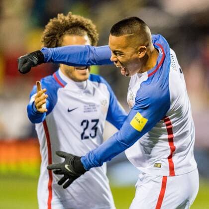 USA s Bobby Wood (7) celebrates his goal during the Men s International Soccer World Cup Qualifier match between Mexico and the United States at MAPFRE Stadium on Nov 11, 2016 in Columbus, OH. CSM Soccer 2016: Mexico vs United States NOV 11 - ZUMAc04_ 20161111_zaf_c04_223