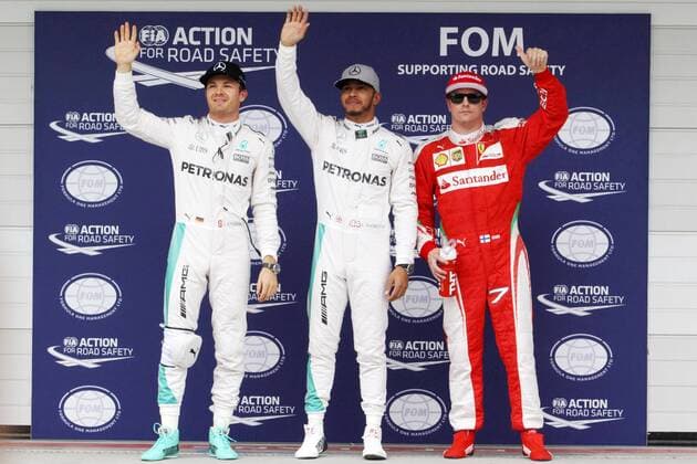 Formel 1, GP Brasilien Brazilian Grand Prix, Sao Paulo 10 - 13 November 2016 12.11.2016 - Qualifying, 2nd position Nico Rosberg (GER) Mercedes AMG F1 W07 Hybrid, Lewis Hamilton (GBR) Mercedes AMG F1 W07 Hybrid pole position and 3rd position Kimi Raikkonen (FIN) Scuderia Ferrari SF16-H 