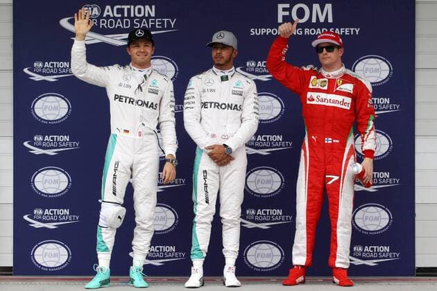 Formel 1, GP Brasilien Brazilian Grand Prix, Sao Paulo 10 - 13 November 2016 12.11.2016 - Qualifying, 2nd position Nico Rosberg (GER) Mercedes AMG F1 W07 Hybrid, Lewis Hamilton (GBR) Mercedes AMG F1 W07 Hybrid pole position and 3rd position Kimi Raikkonen (FIN) Scuderia Ferrari SF16-H 