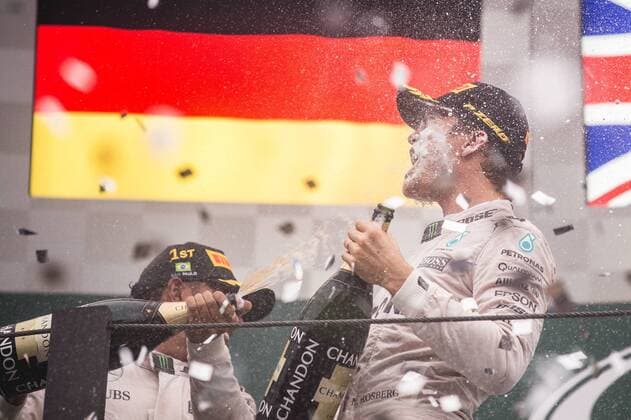 Grande Pr?mio do Brasil de F?rmula 1 2016 SÃO PAULO, SP - 13.11.2016: GRANDE PRÊMIO DO BRASIL DE FÓRMULA 1 2016 - Lewis Hamilton and Nico Rosberg celebrate the first and second place in the Brazil Grand Prix Formula 1 in 2016 held at the Interlagos Circuit on Sunday. (Photo: Victor Eleutério Fotoarena) x1229645x  VictorxEleutério