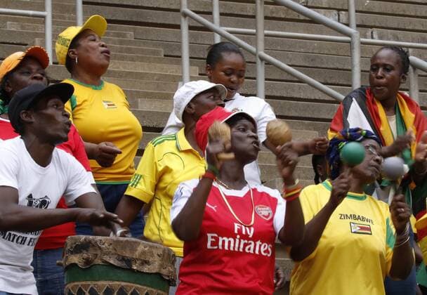 (161111) -- HARARE, Nov. 11, 2016 () -- Fans of Zimbabwean football team cheer during an International Friendly Länderspiel match against South Africa women soccer team at the National Sports Stadium in Harare, Zimbabwe, Nov. 10, 2016. South Africa won 3-0. () ZIMBABWE-HARARE-SOCCER-INTERNATIONAL FRIENDLY MATCH-SOUTH AFRICA VS ZIMBABWE Xinhua 