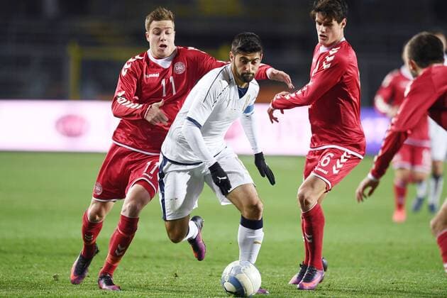 Fußball, U21 Länderspiel, Italien - Dänemark Mg Bergamo 14 11 2016 - firendly match Italia-Denmark Under U 21 Marco Benassi-Frederik Borsting-Mads Norgaard 