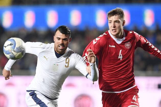 Fußball, U21 Länderspiel, Italien - Dänemark Mg Bergamo 14 11 2016 - firendly match Italia-Denmark Under U 21 Andrea Petagna-Patrick Baanggaard 