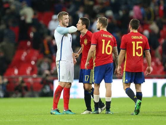 England s Eric Dier argues with Spain s Ander Herrera at the final whistle during the friendly match at Wembley Stadium, London. Picture date November 15th, 2016 Pic David Klein Sportimage EDITORIAL USE ONLY. No use with unauthorised audio, video, data, fixture lists, club league logos or live services. Online in-match use limited to 120 images, no video emulation. No use in betting, games or single club league player publications.