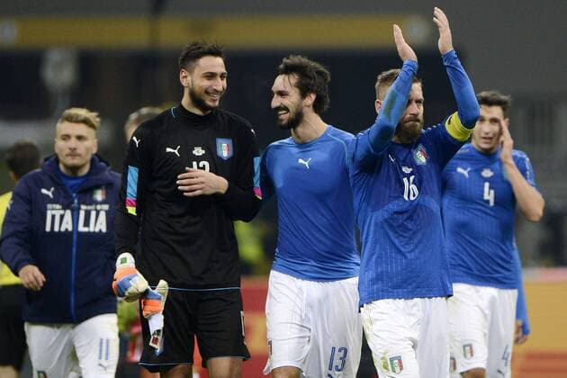 Giocatori Italia a fine gara Gianluigi Donnarumma, Daniele De Rossi, Ciro Immobile, Davide Astori Mailand, Fußball Nationalteam Länderspiel Italien - Deutschland CelestexGiuseppe