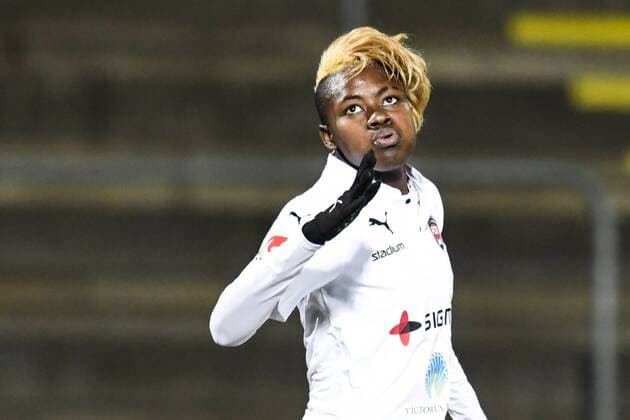 161116 Rosengards Gaelle Enganamouit jublar efter sitt 2-0 mal under fotbollsmatchen i Champions League mellan Rosengard och Slavia Prag den 16 november 2016 i Malmö.  Copyright: LUDVIGxTHUNMAN BB161116LT006
