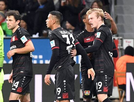 18.11.2016, xjhx, Fussball 1.Bundesliga, Bayer 04 Leverkusen - RB Leipzig, emspor, v.l. Julian Brandt (Bayer Leverkusen),celebrate the goal, Torjubel zum 2:1 Leverkusen