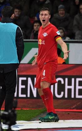 18.11.2016, xjhx, Fussball 1.Bundesliga, Bayer 04 Leverkusen - RB Leipzig, emspor, v.l. Willi Orban (RB Leipzig) celebrate the goal, Torjubel zum 2:3 Leverkusen