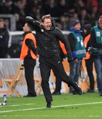 18.11.2016, Fussball GER, 1. Bundesliga Saison 2016 2017, 11. Spieltag, Bayer 04 Leverkusen - RB Leipzig, Jubel Trainer Ralph Hasenhuettl, Ralph Hasenhüttl (RB Leipzig)