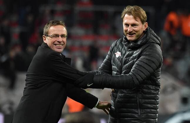 18.11.2016, xjhx, Fussball 1.Bundesliga, Bayer 04 Leverkusen - RB Leipzig, emspor, v.l. Sportdirektor Ralf Rangnick (RB Leipzig), Trainer Ralph Hasenhuettl (RB Leipzig) Leverkusen