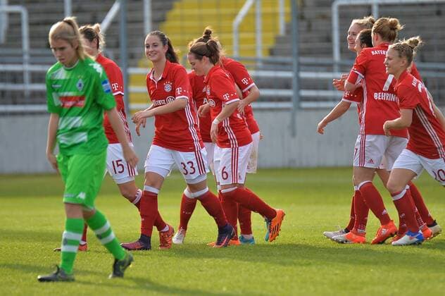 Torjubel beim FC BAyern München nach dem Treffer durch Vivianne Miedema (FC Bayern Muenchen) zum 1:0 für den FC Bayern München, Lisa Evans (FC Bayern Muenchen), Vivianne Miedema (FC Bayern Muenchen), Gina Lewandowski (FC Bayern Muenchen), Katharina Baunach (FC Bayern Muenchen, Katha Baunach), Leonie Maier (FC Bayern Muenchen, Leo Maier), Nora Holstad Berge (FC Bayern Muenchen), Melanie Behringer (FC Bayern Muenchen, Mel Behringer), Sara Daebritz (FC Bayern Muenchen) München, Deutschland, 20.11.2016, Frauenfußball, FC Bayern München - Borussia Mönchengladbach, xKLx