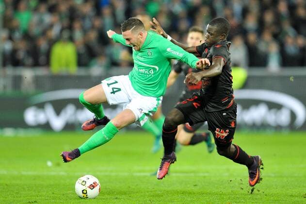 Fußball, AS Saint Etienne - OGC Nizza 32 Malang SARR (nice) - 14 JORDAN VERETOUT (asse) - FAUTE FOOTBALL : Saint Etienne vs Nice - Ligue 1 - 20 11 2016 FEP 