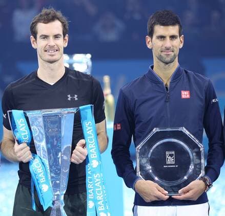 TENNIS - ATP Tennis Herren World Tour Finals 2016 LONDON,ENGLAND,20.NOV.16 - TENNIS - ATP World Tour Finals, final. Image shows Andy Murray (ENG) and Novak Djokovic (SRB). Keywords: trophy. GEPAxpictures xAlanxGrieves