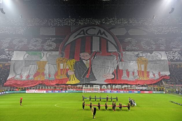 Fankurve Fans, COREOGRAFIA SCENOGRAFIA PRESIDENTE SILVIO BERLUSCONI 1986 2016 CAMPIONATO FUSSBALL ITALIEN SERIE A 2016-2017 AC MILAN-INTER MAILAND 2-2