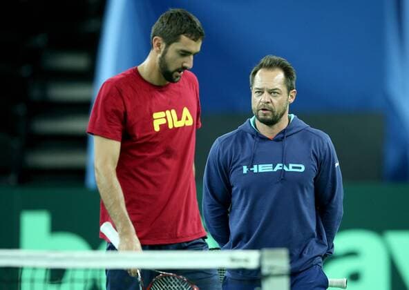 PXL_Croatia Davis Cup team practice 21.11.2016., Zagreb, Croatia - Croatia Davis Cup team practice prior to Davis Cup finals against Argentina. Marin Cilic and Croatian Davis Cup captain Zeljko Krajan.  IgorxKralj PIXSELL
