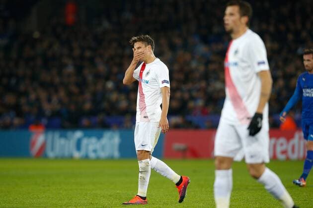 Fußball, CL, Leicester City - FC Brügge Club s Jelle Vossen looks dejected during a game between British club Leicester City Football Club and Belgian first division soccer team Club Brugge KV, the fifth game of the Champions League group stage competition, in the group G, in Leicester, Great Britain, Tuesday 22 November 2016. BRUNOxFAHY  x04980691x