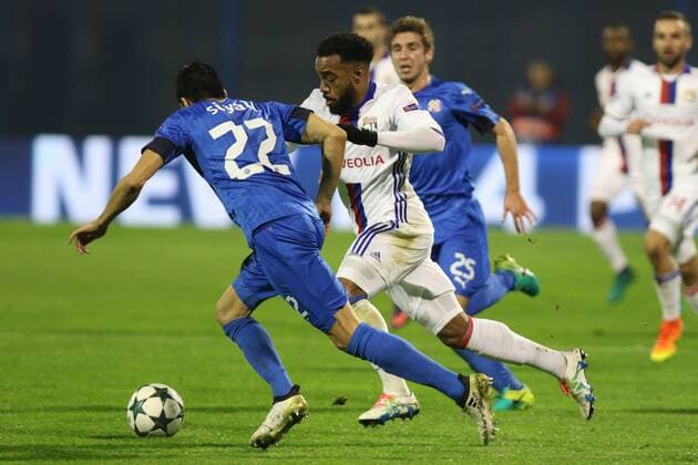 Zagreb, 22.11.2016., Stadion Maksimir - UEFA Champions League 2016 2017 Season, Group H. GNK DINAMO Zagreb (blue) - Olympique Lyon (white) 0:1 Alexandre Lacazette (10) vs Leonardo Sigali (22)