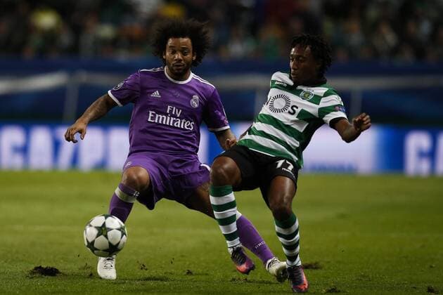 November 22, 2016 - Lisbon, Portugal - Real Madrid s defender Marcelo (L) vies for the ball with Sporting s forward Gelson Martins (R) during Champions League 2016 17 match between Sporting CP vs Real Madrid, in Lisbon, on November 22, 2016. Sporting Clube de Portugal v Real Madrid CF - UEFA Champions League  - ZUMAn230 20161122_zaa_n230_369