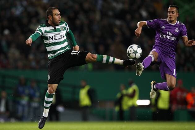 November 22, 2016 - Lisbon, Portugal - Sporting s forward Bruno Cesar (L) vies for the ball with Real Madrid s midfielder Lucas Vazquez (R) during Champions League 2016 17 match between Sporting CP vs Real Madrid, in Lisbon, on November 22, 2016. Sporting Clube de Portugal v Real Madrid CF - UEFA Champions League  - ZUMAn230 20161122_zaa_n230_375
