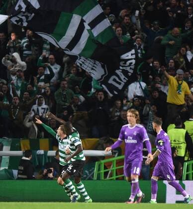 LISBON, Nov. 22, 2016 -- Sporting CP s Adrien Silva(1st L) celebrates scoring during the UEFA Champions League Group F soccer match between Sporting CP and Real Madrid CF at Alvalade stadium in Lisbon, Portugal, Nov. 22, 2016. Real Madrid won 2-1. )(wll) (SP)PORTUGAL-LISBON-SOCCER-UEFA CHAMPIONS LEAGUE-SPORTING CP VS REAL MADRID ZhangxLiyun 