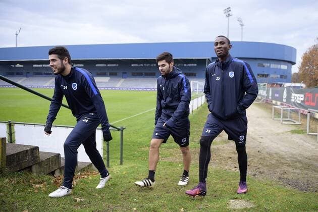 Genk s Alejandro Pozuelo, Genk s Sandy Walsh and Genk s Wilfried Onyinye Ndidi pictured before a training session of Belgian soccer team RC Genk, Wednesday 23 November 2016, in Genk. Tomorrow Genk is playing the fifth game of the group stage of the Europa League competition against Austrian team Rapid Wien, in the group F. YORICKxJANSENS  x04980997x