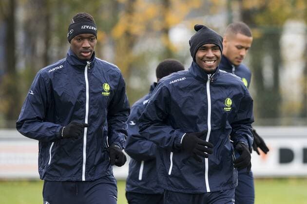 Fußball, EL, Training KAA Gent Gent s Kalifa Coulibaly and Gent s Renato Neto pictured in action during a training session of Belgian soccer team KAA Gent, Wednesday 23 November 2016, in Gent. Tomorrow Gent is playing the fifth game of the group stage of the Europa League competition against Portuguese team SC Braga, in the grou^p H. JASPERxJACOBS  x04981045x
