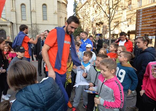 Kid s day of Croatian tennis national team Nationalteam 23.11.2016., Croatia, Zagreb - Kid s day of Croatian tennis national team on the eve of the final match of the Davis Cup against Argentina. Marin Cilic.  MarkoxLukunic PIXSELL