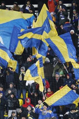 ROSTOV-ON-DON, RUSSIA - NOVEMBER 23, 2016: FC Rostov s fans cheering in the stands at their 2016 17 UEFA Champions League Group D Round 5 football match against FC Bayern Munich at the Olimp-2 Stadium. Valery Matytsin TASS  TS0389BE