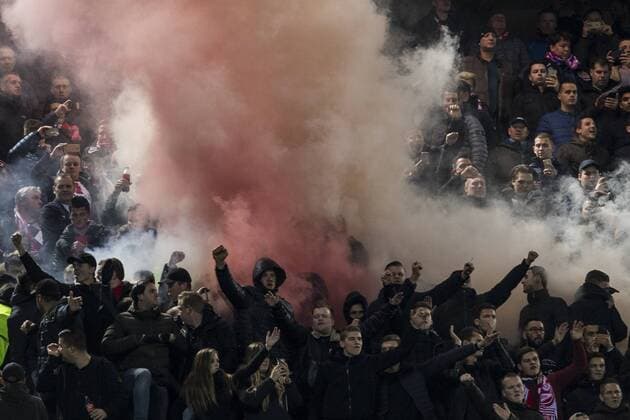 PSV Eindhoven s supporters during the Champions League match between Atletico de Madrid and PSV Eindhoven at Vicente Calderon Stadium in Madrid , Spain. November 23, 2016.  (20161123006)