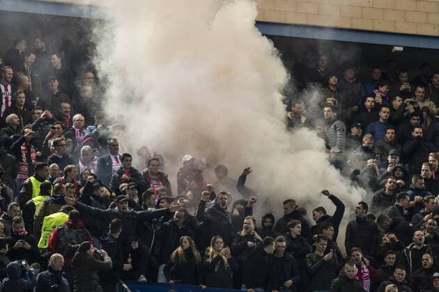 PSV Eindhoven s supporters during the Champions League match between Atletico de Madrid and PSV Eindhoven at Vicente Calderon Stadium in Madrid , Spain. November 23, 2016.  (20161123011)