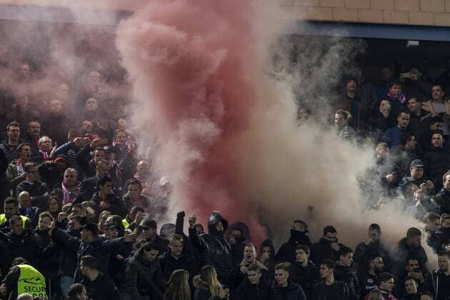 PSV Eindhoven s supporters during the Champions League match between Atletico de Madrid and PSV Eindhoven at Vicente Calderon Stadium in Madrid , Spain. November 23, 2016.  (20161123003)