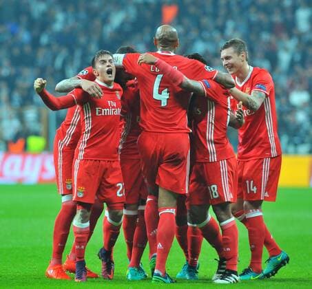 Befica players celebrate their goal during a UEFA Champions League, group B soccer match, between Besiktas and Benfica at Vodafone Arena in Istanbul, 23rd of November, 2016. (Aziz Uzun- Depo Photos)  Copyright: AzizxUzunx-xDepoxPhotos 15566051