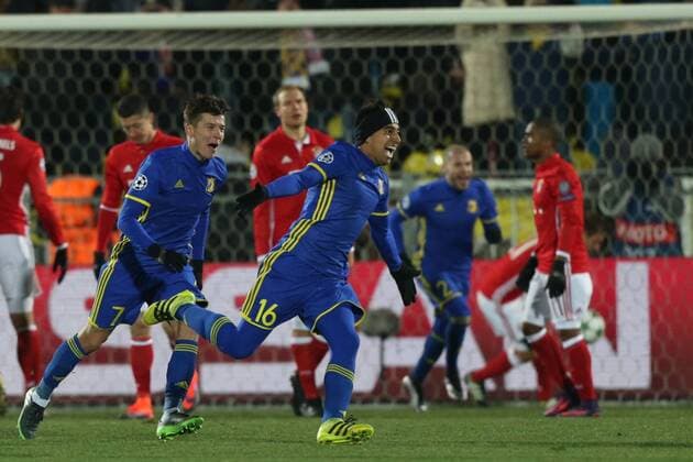 November 23, 2016 - Rostov-On-Don, Russia - Christian Noboa (C) of FC Rostov celebrates after scoring goal during the UEFA Champions League Group D football match between FC Bayern Munich and FC Rostov, at Olimp 2 Stadium in Rostov-on-Don, Russia on Novemberr 23, 2016. FC Rostov v FC Bayern Muenchen - UEFA Champions League  - ZUMAn230 20161123_zaa_n230_162