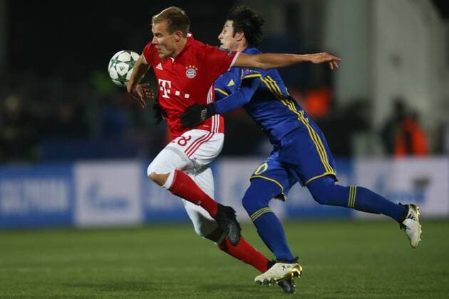 November 23, 2016 - Rostov-On-Don, Russia - Andrei PrepeliÃÖÂ£ÄÆ’ (L) of FC Bayern Munich and Sardar Azmoun of FC Rostov vie for the ball during the UEFA Champions League Group D football match between FC Bayern Munich and FC Rostov, at Olimp 2 Stadium in Rostov-on-Don, Russia on Novemberr 23, 2016. FC Rostov v FC Bayern Muenchen - UEFA Champions League  - ZUMAn230 20161123_zaa_n230_152