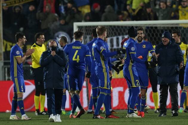November 23, 2016 - Rostov-On-Don, Russia - Players of FC Rostov celebrates during the UEFA Champions League Group D football match between FC Bayern Munich and FC Rostov, at Olimp 2 Stadium in Rostov-on-Don, Russia on Novemberr 23, 2016. FC Rostov v FC Bayern Muenchen - UEFA Champions League  - ZUMAn230 20161123_zaa_n230_170