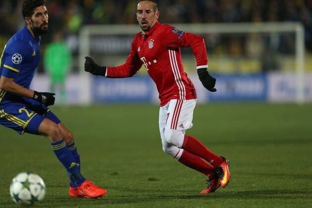 November 23, 2016 - Rostov-On-Don, Russia - Franck RiboÂ©ry (L) of FC Bayern Munich vie for the ball during the UEFA Champions League Group D football match between FC Bayern Munich and FC Rostov, at Olimp 2 Stadium in Rostov-on-Don, Russia on Novemberr 23, 2016. FC Rostov v FC Bayern Muenchen - UEFA Champions League  - ZUMAn230 20161123_zaa_n230_165