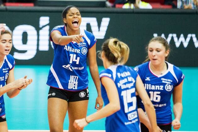 Jubel Aiyana Whitney (14 MTV); DVV Pokal Halbfinale: Allianz MTV Stuttgart vs Rote Raben Vilsbiburg, SCHARRena, Stuttgart Germany, 20161123; Stuttgart Copyright: xWuechner Eibner-Pressefotox EP_NWR