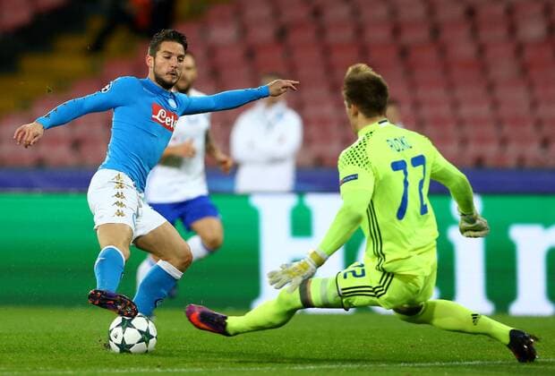 November 23, 2016 - Naples, Italy - Dries Mertens (N) and Artur Rudko (D) during the UEFA Champions League match between SSC Napoli and FC Dynamo Kyiv at Stadio San Paolo on November 23, 2016 in Naples. SSC Napoli v FC Dynamo Kyiv - UEFA Champions League  - ZUMAn230 20161123_zaa_n230_204