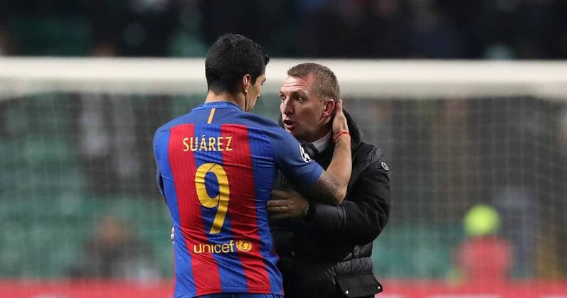 Bilder des Tages - SPORT Luis Suarez of Barcelona and Celtic manager Brendan Rogers after the Champions League match at Celtic Park, Glasgow. Picture Date: 23rd November 2016. Pic taken by Lynne Cameron Sportimage EDITORIAL USE ONLY. No use with unauthorised audio, video, data, fixture lists, club league logos or live services. Online in-match use limited to 120 images, no video emulation. No use in betting, games or single club league player publications.