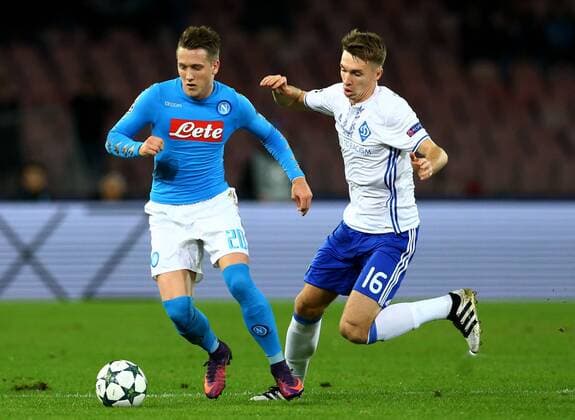 November 23, 2016 - Naples, Italy - Piotr Zielinski (N) and Serhiy Sydorchuk (D) during the UEFA Champions League match between SSC Napoli and FC Dynamo Kyiv at Stadio San Paolo on November 23, 2016 in Naples. SSC Napoli v FC Dynamo Kyiv - UEFA Champions League  - ZUMAn230 20161123_zaa_n230_209