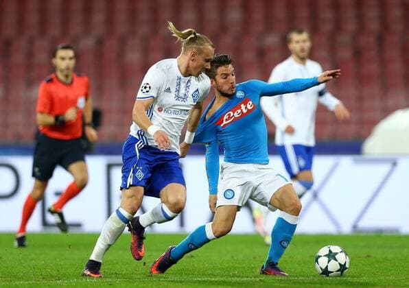 November 23, 2016 - Naples, Italy - Domagoj Vida (D) and Dries Mertens (N) during the UEFA Champions League match between SSC Napoli and FC Dynamo Kyiv at Stadio San Paolo on November 23, 2016 in Naples. SSC Napoli v FC Dynamo Kyiv - UEFA Champions League  - ZUMAn230 20161123_zaa_n230_211