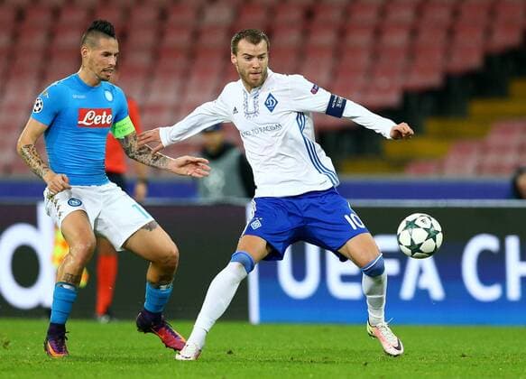 November 23, 2016 - Naples, Italy - Marek Hamsik (N) and Andriy Yarmolenko (D) during the UEFA Champions League match between SSC Napoli and FC Dynamo Kyiv at Stadio San Paolo on November 23, 2016 in Naples. SSC Napoli v FC Dynamo Kyiv - UEFA Champions League  - ZUMAn230 20161123_zaa_n230_218